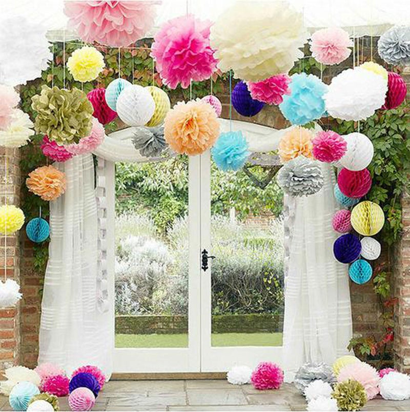 Aimto 12pcs Yellow Paper Pom Poms Decorations for Party Ceiling Wall Hanging Tissue Flowers Decorations - 1 Color of 12 Inch, 10 Inch - Image 4